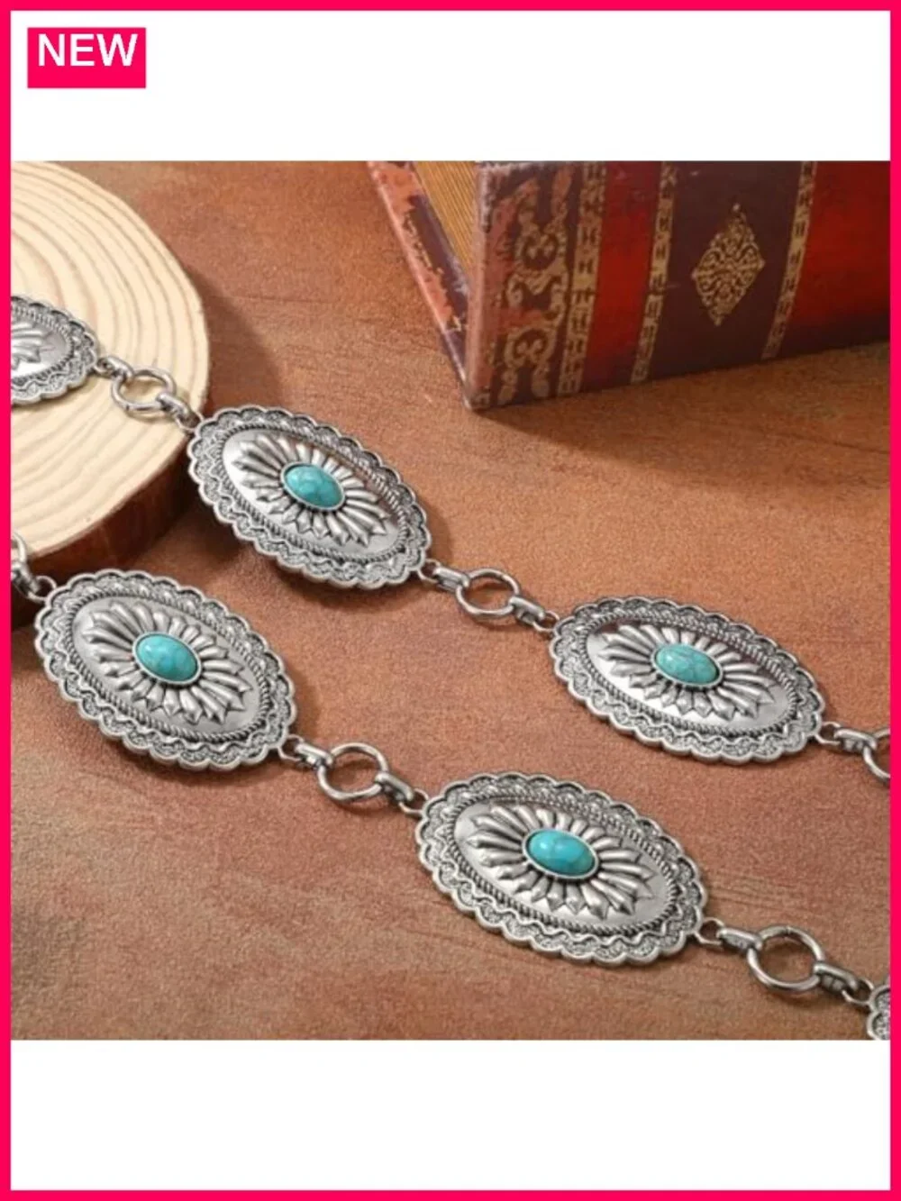 Women Boho Chain Belt Western Cowgirl Waist Links Metal Concho Belt Adjustable
